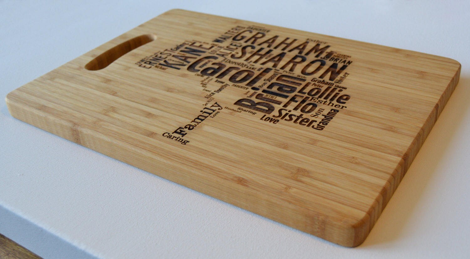 Personalised Large Solid Wooden Chopping Board Engraved Word Art