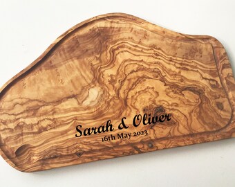 Personalised Solid Olive Cutting Board with Groove, Chopping Groove Board