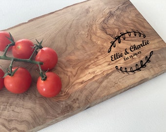 Personalised Engraved Solid Olive Cheese Board, Charcuterie Board, Wedding Gift, Birthday Gift