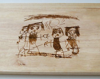 Personalised Fathers Day Gift Engraved Wooden Chopping Board - Childrens Drawing - Mothers day Gift