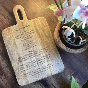 Personalised Recipe Engraved on Wood Chopping Board, Handwritten Recipe