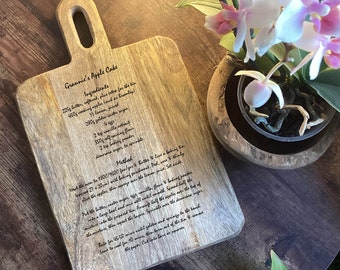 Personalised Recipe Engraved on Wood Chopping Board, Handwritten Recipe