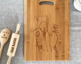 Personalised Childrens Art Engraved onto Large Solid Wooden Chopping Board - Personalised Gift - Cutting Board - Made to Order