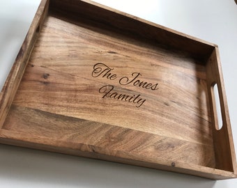 Personalised Family Large Wooden Tray, Breakfast Tray, Wedding Tray, Anniversary Gift Engraved, Moving In Gift, Lrg Acacia Tray