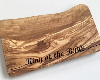 Personalised King of the BBQ Chopping Board, Solid Olive Wood Board, Rustic Cutting Board