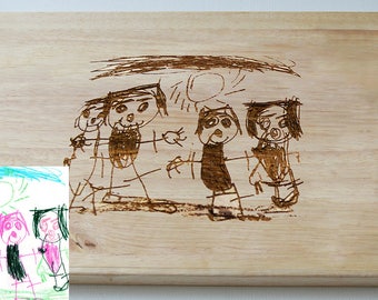 Personalised Chopping Board - Engraved Childrens Drawing - Artwork - Cutting Board - Made to Order