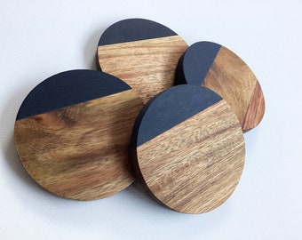 Marble and Acacia Wood Coasters, Wedding Gift, Christmas Gift, 5th Anniversary Gift, House Warming Gift