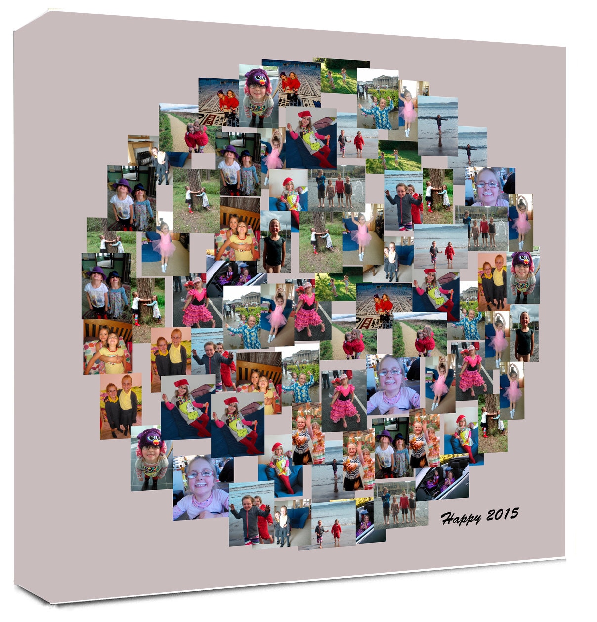 CIRCLE Shape Photo Collage on Canvas, Personalise Collage Framed Ready