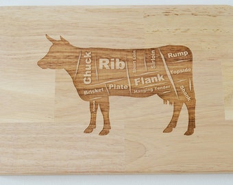 Butchers Cow Engraved Wooden Chopping Board, Meat Board, Wedding Gift, House Gift, Birthday Gift - Cutting Board - Made to Order