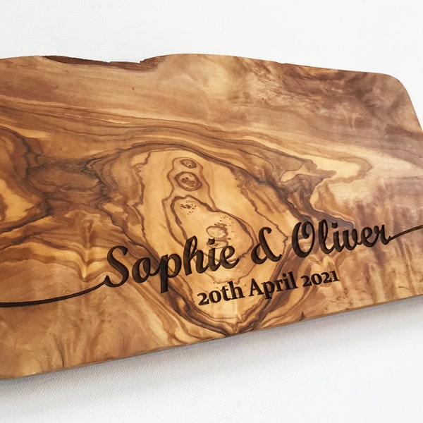 Personalised Chopping Board, Solid Olive Cheese Board, Wedding Chopping Board, Engagement, Moving In, Anniversary Gift, Happy Birthday Gift