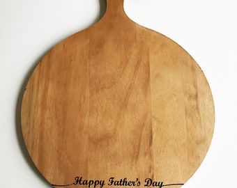 Fathers Day Personalised Pizza  Wooden Chopping and Serving Board, 13 inch Large Personalised Engraved Round Paddle Board