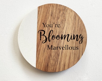 Personalised Coasters, Personalised Engraved Marble and Acacia Wood Coaster, Personalised Gift Using Your Own Text