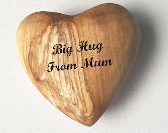 Personalised Engraved Solid Olive Wood Heart, Wedding Gift, 5th Year Anniversary Gift