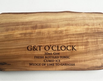 Personalised Gin Board, Olive Board, Drinks Lemon and Lime Cutting, Chopping Board, G&T Gift