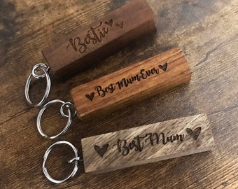Personalised Solid Wood Keyring, Mothers Day Keyring