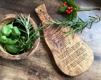 Personalised Recipe Engraved on Wood Chopping Board, Handwritten Recipe