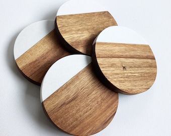 Marble and Acacia Wood Coasters, Wedding Gift, Christmas Gift, 5th Anniversary Gift, House Warming Gift, Gifts for Couples