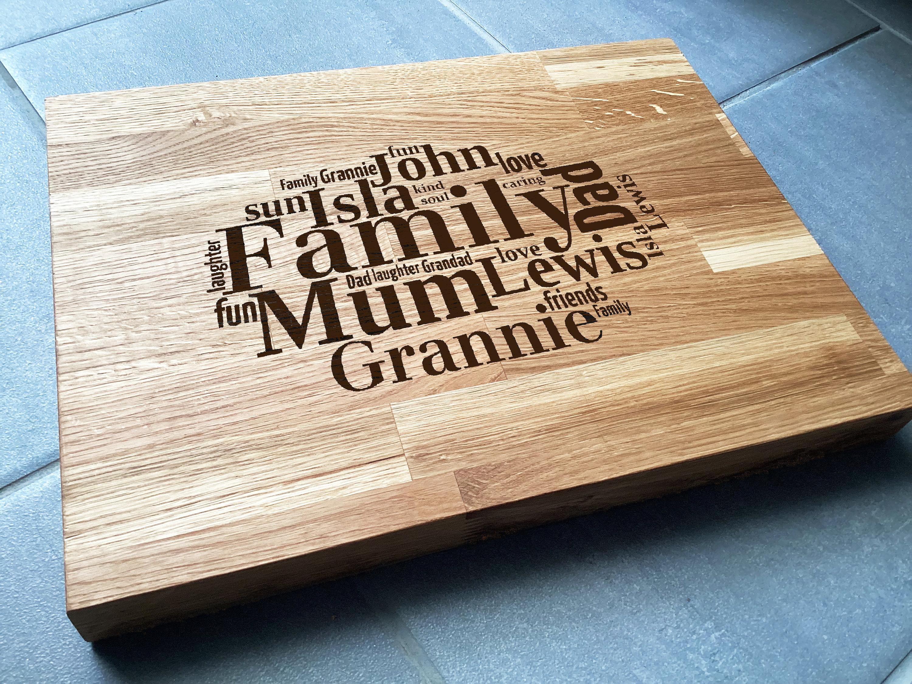 Personalised Large Solid Wooden Chopping Board Engraved Word Art