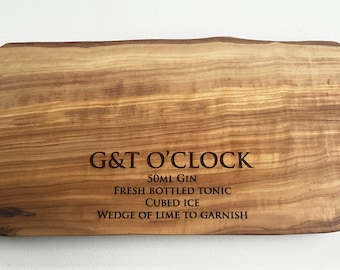 Personalised G&T Olive Chopping Board, Personalised Drinks Chopping Board, Wooden Cutting Board, Drinks Preparation, Cutting Board