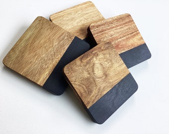 Marble and Acacia Wood Coasters, Wedding Gift, Christmas Gift, 5th Anniversary Gift, House Warming Gift