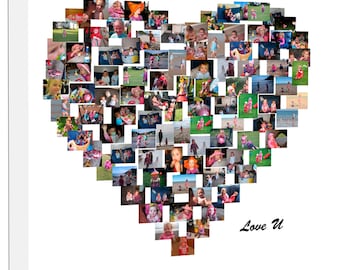 Personalised Collage Heart Shape Photo Collage on Canvas, High Quality Water Resistant and Scratch Resistant Canvas, Framed Ready to Hang