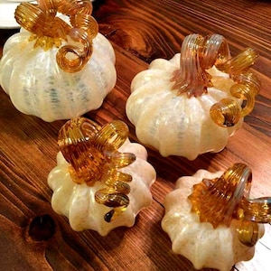 Handblown SMALL 3&quot; diameter glass pumpkins; Fall home decor; Thanksgiving gift
