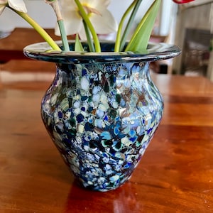Handblown Glass Vase: Blue Marble Bouquet Accent (8 inch)