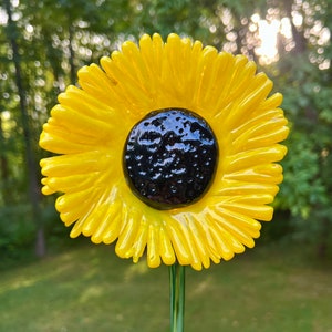 Hand sculpted glass sunflowers; botanical glass art; handcrafted floral sculpture