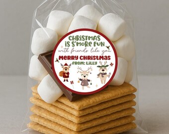 Deer Christmas Treat Bag Label - S'more Fun Design (Digital File)