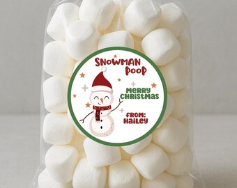 Snowman Poop Treat Bag Label - Christmas Marshmallow Favors (Digital File)