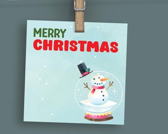 Christmas Snowman Snow Globe Square Gift Tag – Holiday Sweets, Student to Teacher (Digital Download)