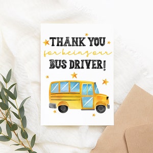 Merci d'être notre carte aquarelle numérique de chauffeur de bus - panneau de téléchargement immédiat de remerciement pour les chauffeurs de bus scolaire