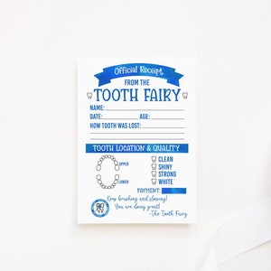 Reçu de la fée des dents bleu aquarelle impression numérique pour enfants - modèle modifiable fée des dents pour les enfants dents perdues