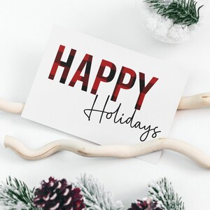 Joyeuses fêtes carte imprimable à carreaux Buffalo - téléchargement immédiat bricolage décoration de fête numérique