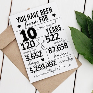 Vous avez été aimé pendant 10 ans carte pour enfants - Carte numérique simple à téléchargement immédiat pour 10 ans d'amour