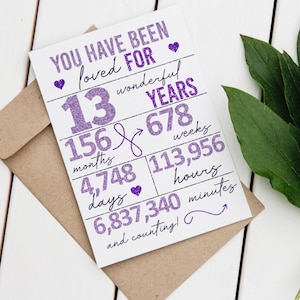 Glitter You Have Been Loved For 13 Jahre Geburtstagskarte - Instant Download Schild für 13 Jahre Geliebt DIGITAL Lila Schild für Kinder