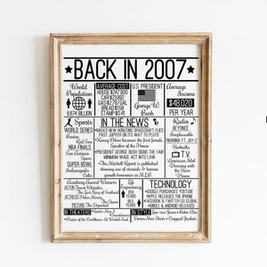 Back in 2007 DIGITAL Sign - Instant Download DIY Print for Birthday or Anniversary in the Year 2007