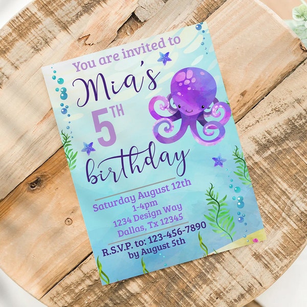 Edit Yourself Printable Octopus Birthday Invitation DIY - Print at Home Editable Bday Invitations for Kids for Ocean Birthdays