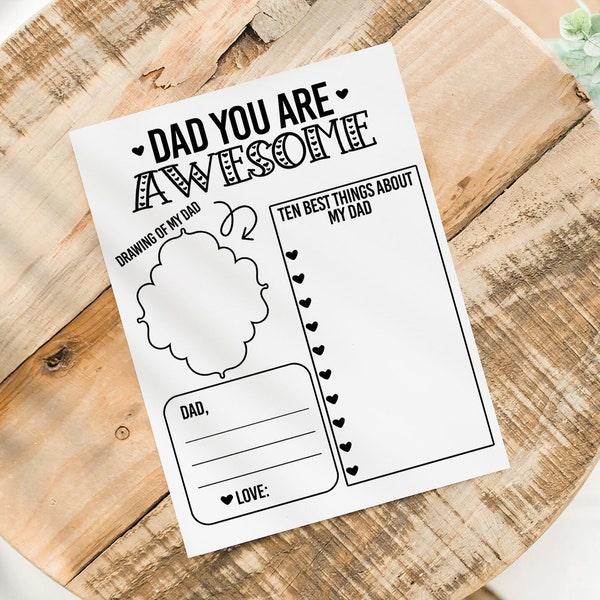 Dad You are Awesome Activity Page for Father's Day - Instant Download Happy Fathers's Day Gift from Child DIY Print