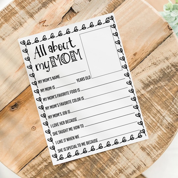 All About My Mom Activity Page for Mother's Day - Instant Download Happy Mother's Day Gift from Child DIY Print