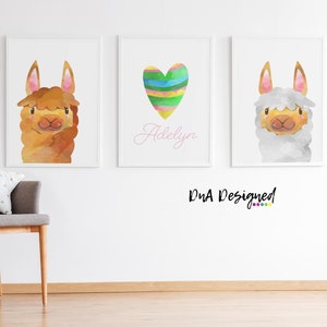 Personalized Name with Llama and Hearts - Custom Monogram Kids Canvas Playroom Decor