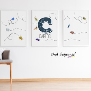 Personalized Name with Bugs - Custom Monogram Kids Canvas Beetle Playroom Decor