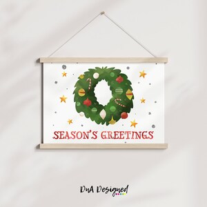 Cartão para impressão DIY de guirlanda de Natal com saudações da estação - Download instantâneo Impressão digital de Natal ou etiqueta de presente