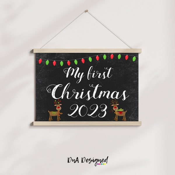 Its My First Christmas 2023 DIGITAL Chalkboard Print with Reindeer - DIY Instant Download Photo Prop for Baby's First Christmas