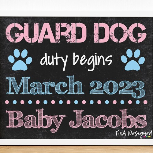 PRINTABLE Announcing Baby Guard Dog Duty Chalkboard Pregnancy Etsy