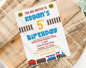 Printable Steam Train Birthday Invitation for Any Age - DIGITAL Printable Railroad Bday Invitation for Kids Corjl Edit