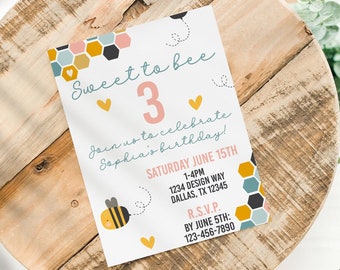 Edit Yourself Printable Sweet to Bee Birthday Invitation DIY - Print at Home Editable Bday Invitations for Kids for Bee Spring Birthdays