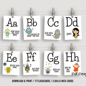 Exercício para impressão Aprenda meu ABC Cartões de memória impressos DIY para crianças - Cartões de aprendizagem de atividade física DIGITAL para crianças pequenas para educação domiciliar