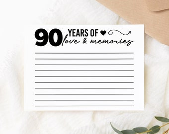 90 Years of Love & Memories Birthday DIY Print Card for Birthdays - DIGITAL Memory Sharing Print for 90th Birthday Party