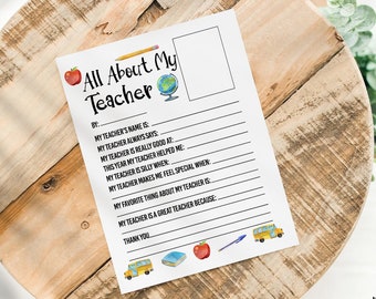 Page d'activité « Tout sur mon professeur » - Cadeau imprimable pour les enseignants (téléchargement numérique)